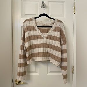 PacSun Long Sleeve Stripped Cropped V-Neck Sweater